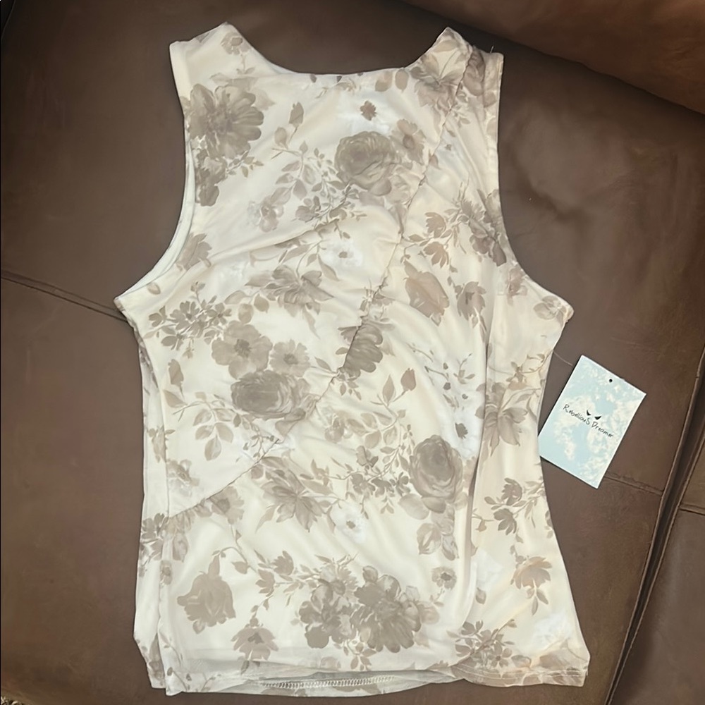 Floral Sleeveless Top - Cream and Brown